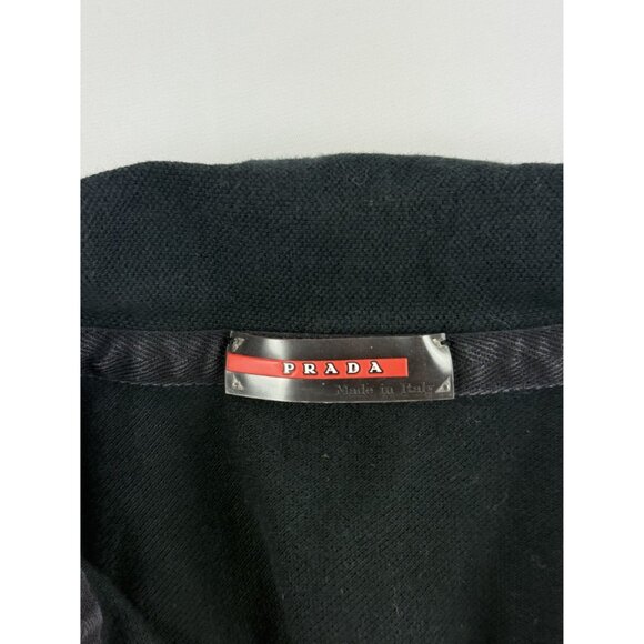 Prada Vintage Piquet Mens Polo Shirt Open Placket Logo Black Cotton M - Picture 6 of 8